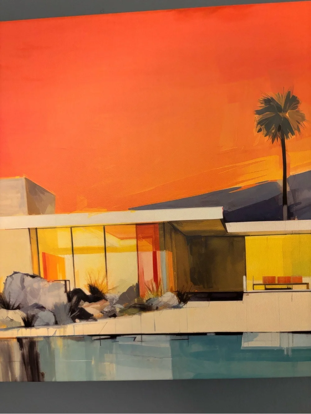 Palm Springs Sunset at Mid-Century Modern Home with Pool - Wall Art Canvas